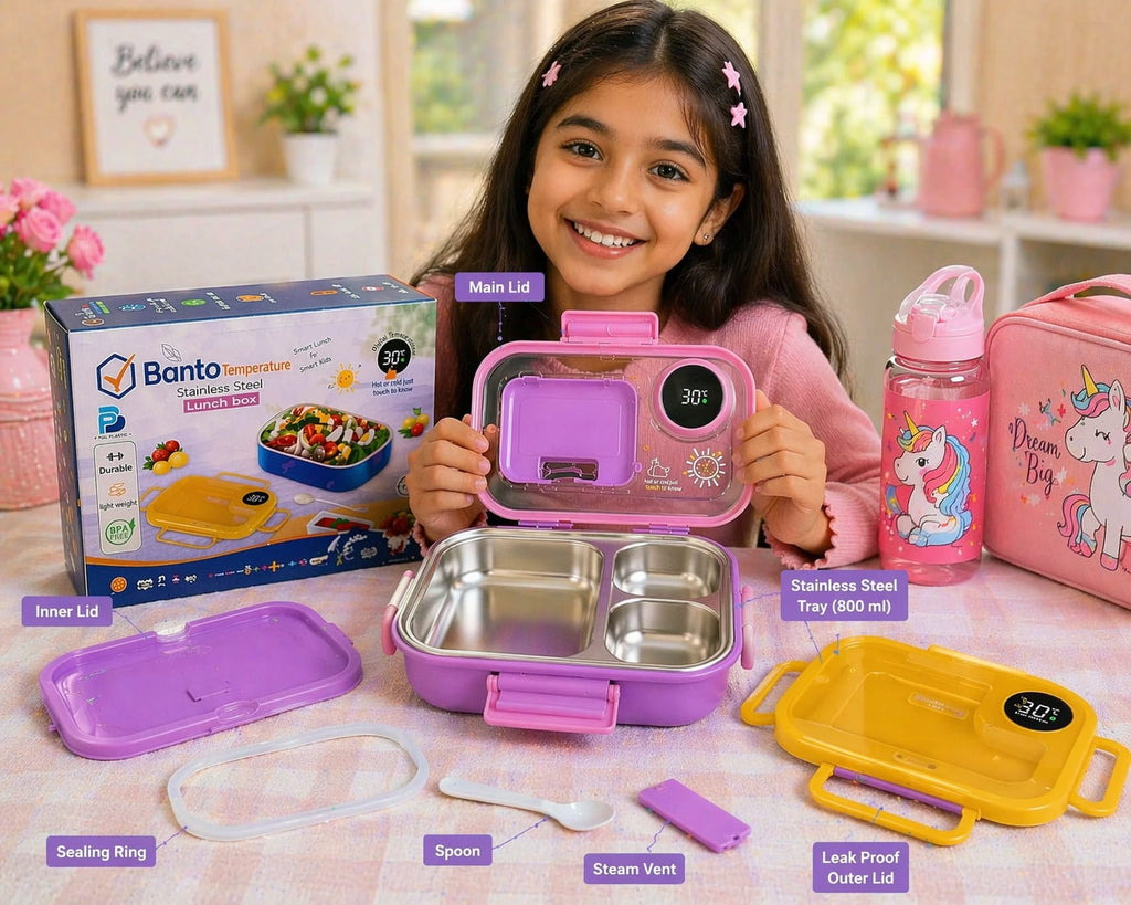 Kids' Smart Temperature Lunch Box – Stainless Steel, Leak-Proof
